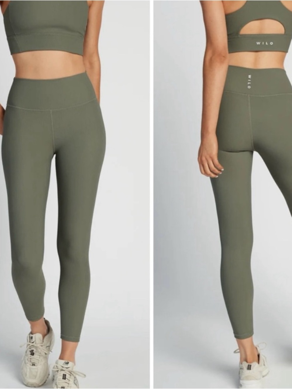 Wilo The Label Leggings Womens Medium Green Ribbed High Rise Side Pockets